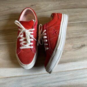 Red Suede Sneakers with Star Detail